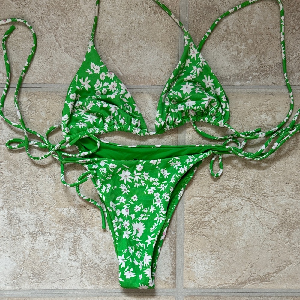 Green Floral Bikini Set
